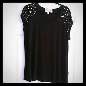 Philosophy Woman OS Black top, Rhinestone Shoulder